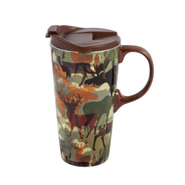 Evergreen Woodland Camouflage 17 oz Ceramic Travel Cup