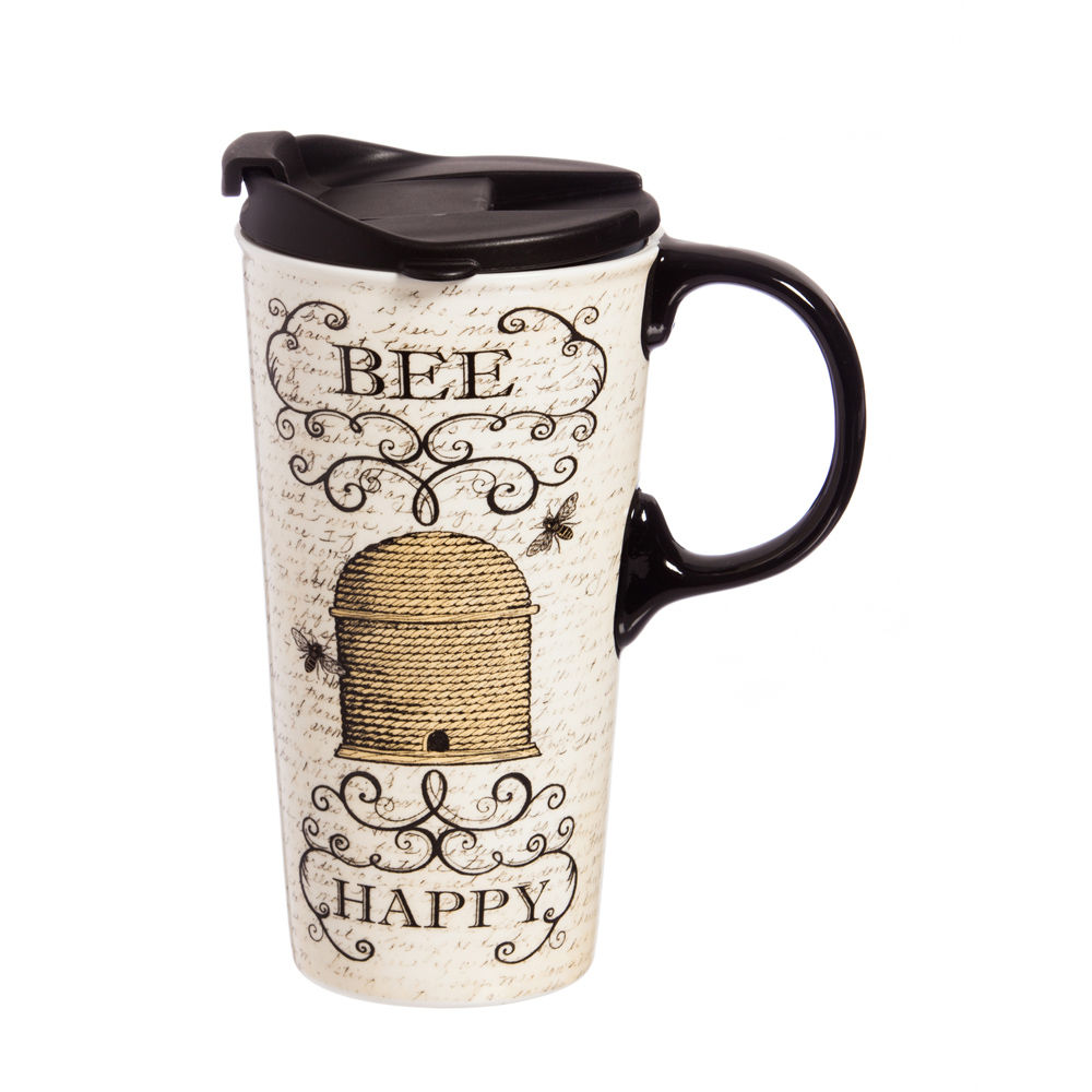 Evergreen Bee Happy 17 oz Ceramic Travel Cup