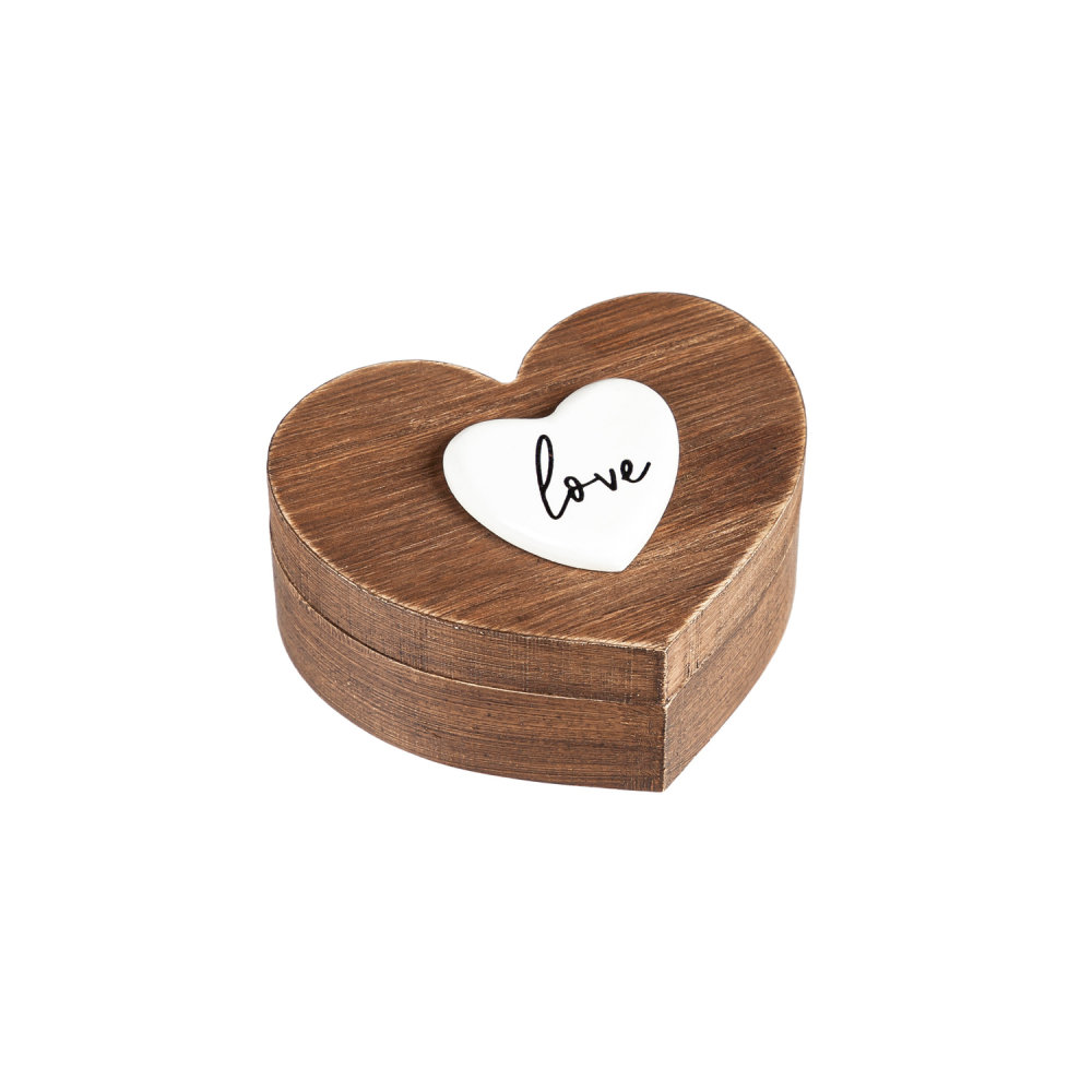 Evergreen Wood Ring Box with Heart Embellishment