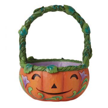 Jim Shore Two-Sided Halloween Basket "A Friendly Scare Is In The Air"
