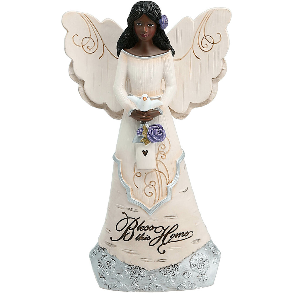 Pavilion Gift Elements Bless this Home Ebony Angel Holding Bird House