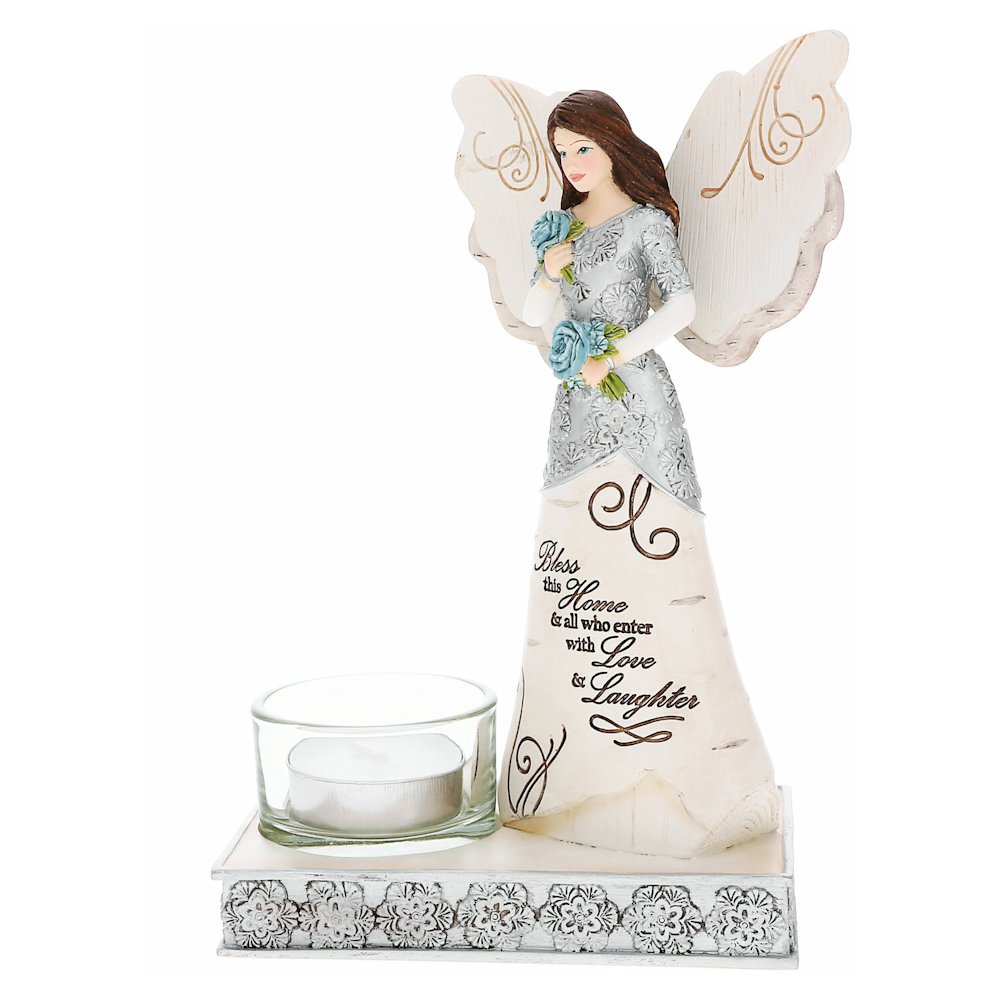 Pavilion Gift Bless this Home - Angel Holding Flowers Tea Light Holder