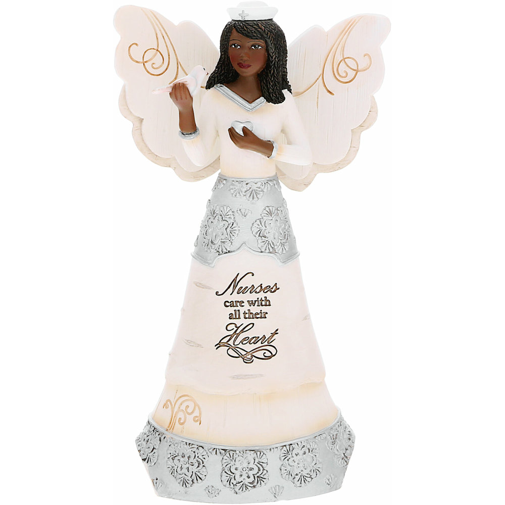 Pavilion Gift Elements Ebony Nurse Angel Holding Dove Figurine