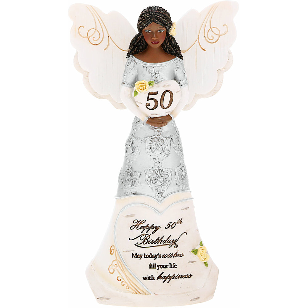 Pavilion Gift Elements Ebony 50th Birthday Angel Holding Heart