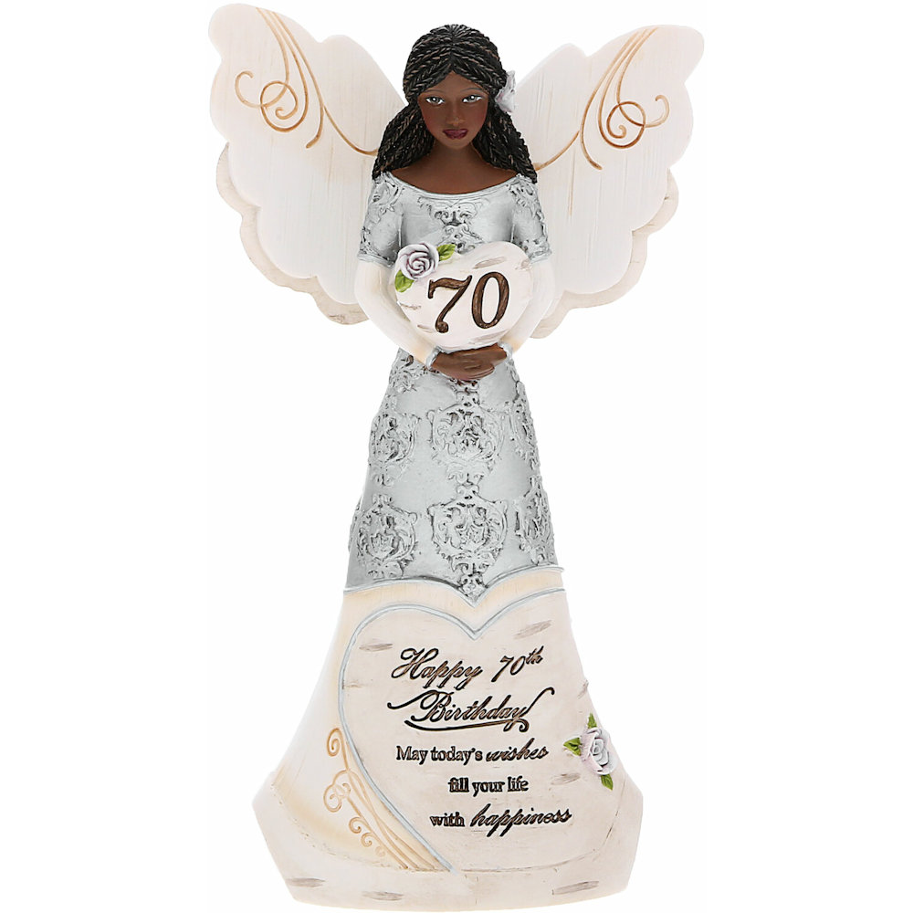 Pavilion Gift Elements Ebony 70th Birthday Angel Holding Heart