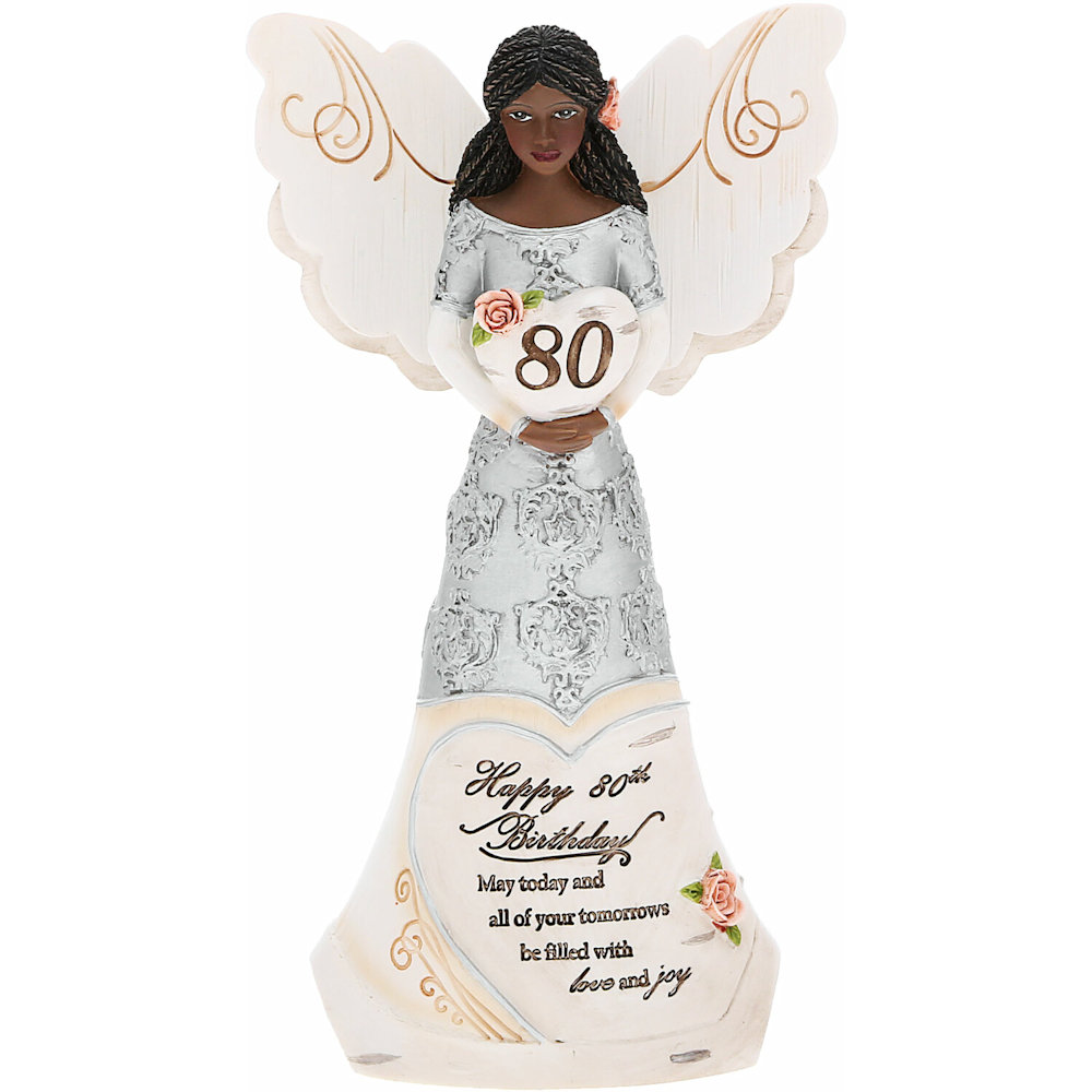 Pavilion Gift Elements Ebony 80th Birthday Angel Holding Heart