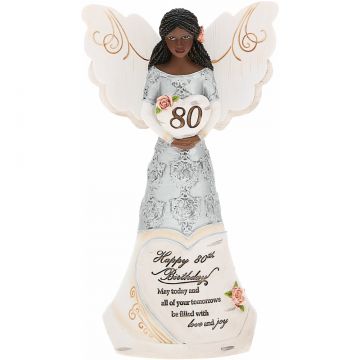 Pavilion Gift Elements Ebony 80th Birthday Angel Holding Heart