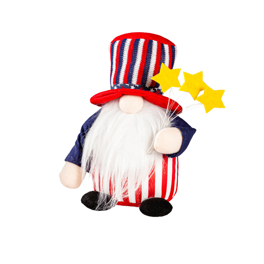 Evergreen LED Fabric Patriotic Gnome with Lit Stars Table Decor