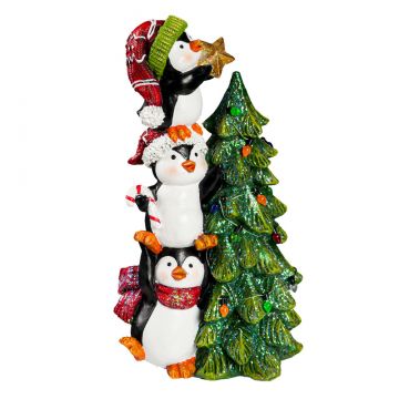 Evergreen Resin Penguins with Tree Table Decor