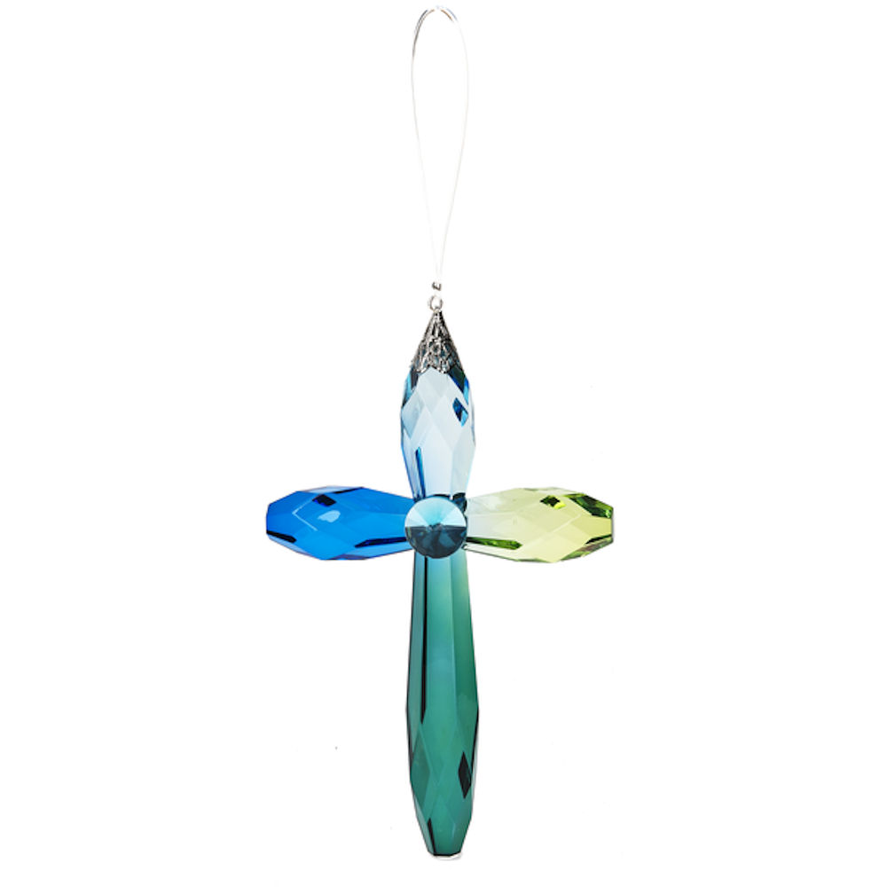 Ganz Crystal Expressions Hanging Rainbow Cross - Light Blue/Turquoise