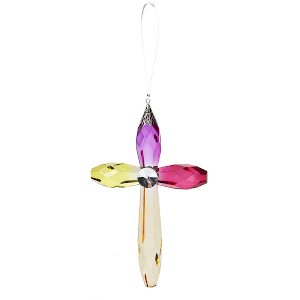 Ganz Crystal Expressions Hanging Rainbow Cross - Purple/Yellow