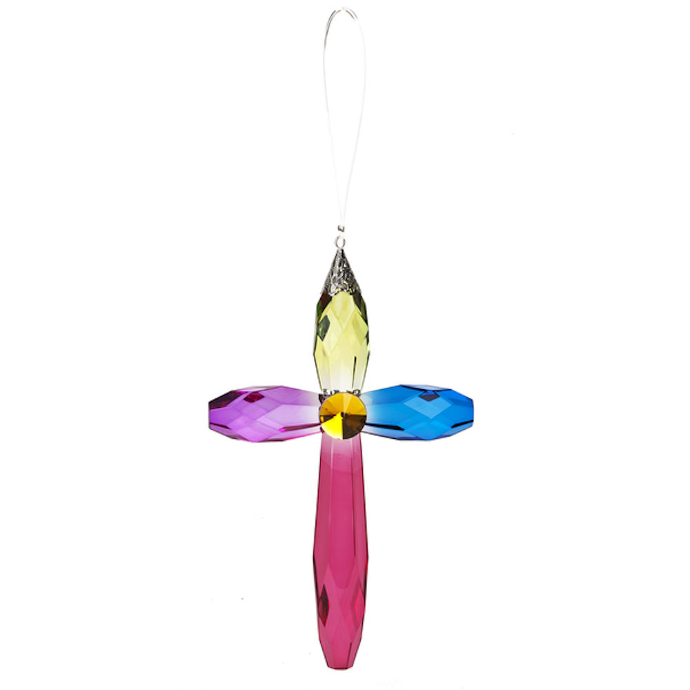 Ganz Crystal Expressions Hanging Rainbow Cross - Yellow/Pink