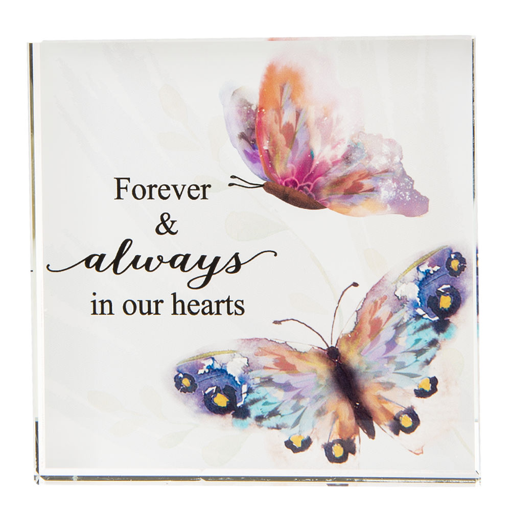 Ganz Blooming Butterflies Beveled Glass Block - In Our Hearts