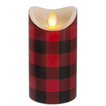 Ganz Luxury Lite LED Buffalo Plaid Wax Pillar Candle - Red