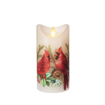 Ganz Luxury Lite LED Cardinal Wax Pillar Candle - With Pinecone