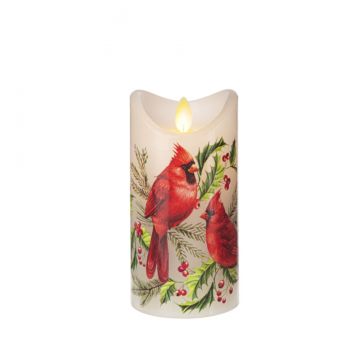 Ganz Luxury Lite LED Cardinal Wax Pillar Candle - With Holly