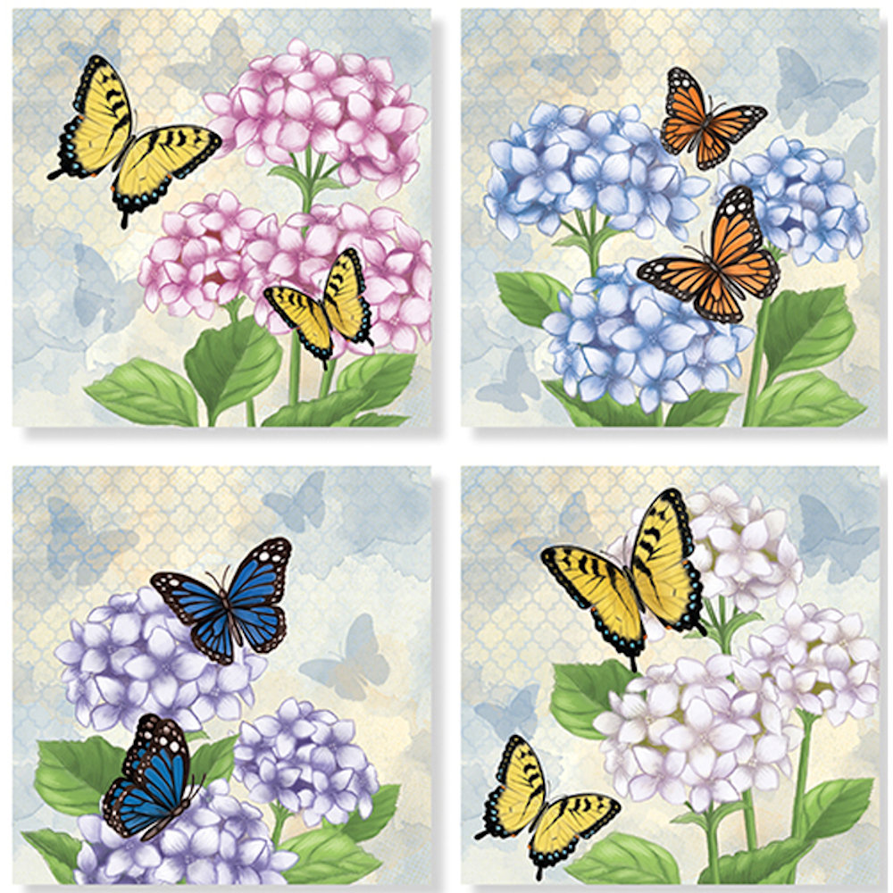 Carson Home Accents Hydrangea And Butterfly Square House Coaster Set