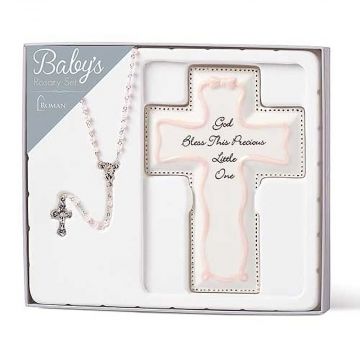 Roman Pink Cross and Rosary Set