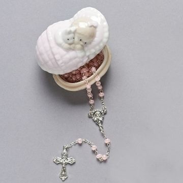 Roman Baby Girl Box with Pink Rosary