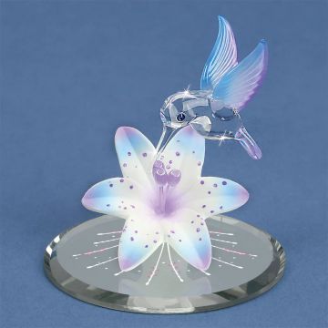 Glass Baron Hummingbird with Blue Lily Figurine