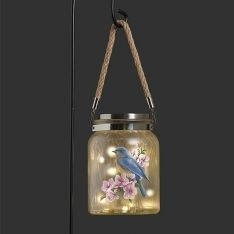 Roman 6.5" LED Bluebird Solar Glass Jar With 30" stake