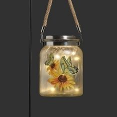 Roman 6.5" LED Butterfly Solar Glass Jar With 30" stake