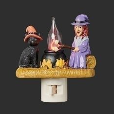 Roman Campfire Nightlight Cat And Witch With Swivel Plug And Flicker Bulb