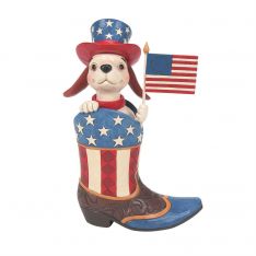 Jim Shore Heartwood Creek Star Spangled Style - Boot with Dog Holding Flag Figurine