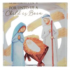 Ganz Nativity Gift "For Unto Us A Child Is Born" Beveled Glass Block
