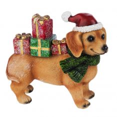 Ganz Candy Cane Christmas presents Tan Dog Figurine