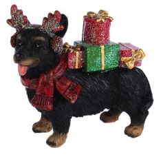 Ganz Candy Cane Christmas presents Black Dog Figurine