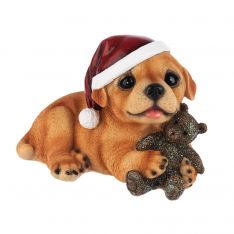 Ganz Candy Cane Santa Hat Dog With Teddy Bear Figurine