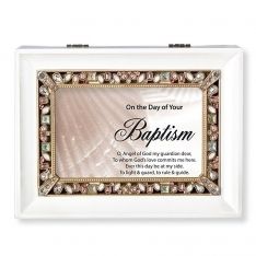 Roman Day Of Your Baptism Musical White Jeweled Box