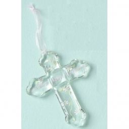 Roman Painted Glass Cross Ornament Baby's First Christmas - Girl