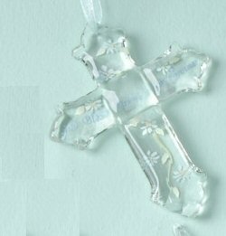 Roman Painted Glass Cross Ornament Baby's First Christmas - Boy