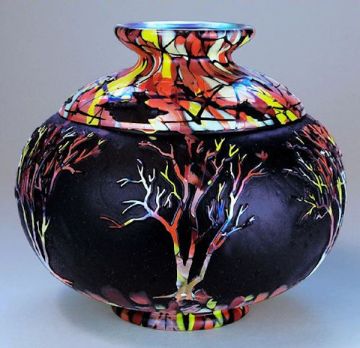 "Trees on Mosiac" Black Vase