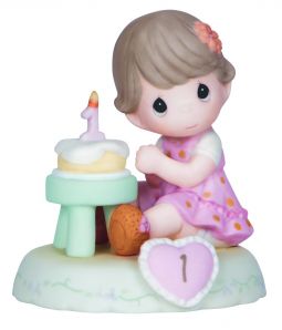 Precious Moments Growing in Grace Age 1 Brunette - Girl with Cake