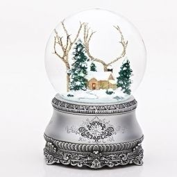 Roman Cottage in the Snowy Woods Musical Snow Globe