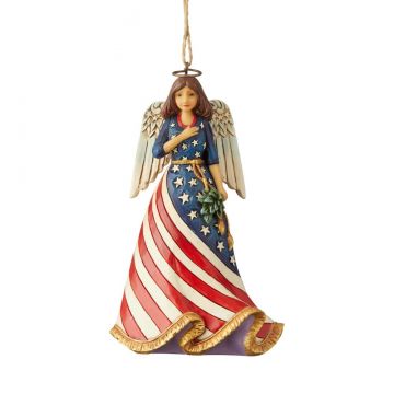 Jim Shore Heartwood Creek Patriotic Angel Ornament "Bless The USA"