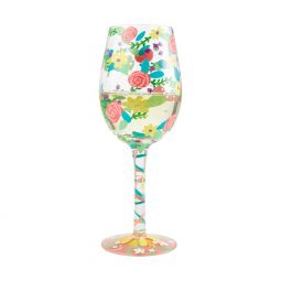 Lolita Spring Floral Handpainted Wine Glass, 15 oz.