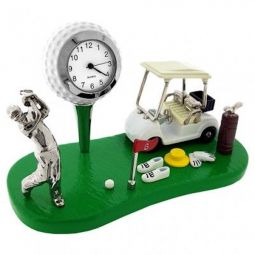 Sanis Enterprises Golfing Scene on Green Mini Desk Clock