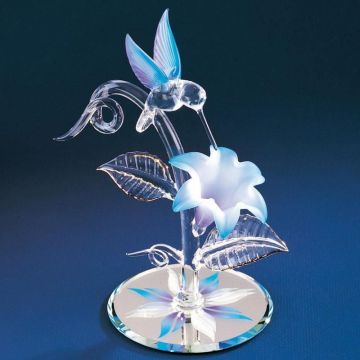 Glass Baron Floral Medium Blue Hummingbird