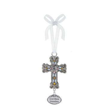 Ganz God Bless Grandma Stained Glass Cross Ornament