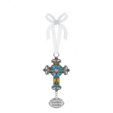 Ganz God Bless Grandpa Stained Glass Cross Ornament