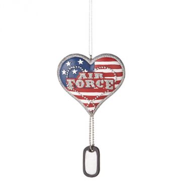Ganz Military Service Heart with Dog Tag Dangle Ornament - Air Force