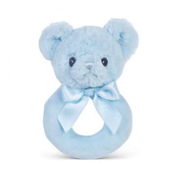 Bearington Baby Huggie Stuffed Animal Blue Teddy Bear Soft Ring Rattle