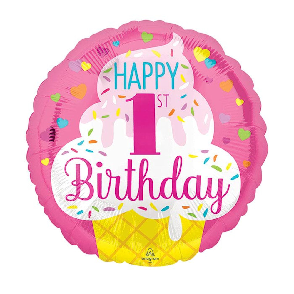 Fitzula's Gift Shop: burton+BURTON 18" Happy 1st Birthday Girl Ice Cream Balloon