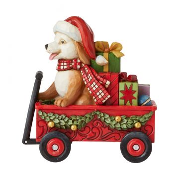 Heartwood Creek Winter Welcome Wagon - Christmas Dog in Wagon Figurine
