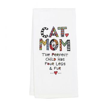 Our Name Is Mud Cuppa Doodle Embroidered Cat Mom Tea Towel