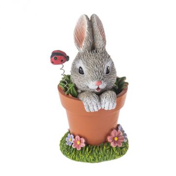 Ganz Silly Bunny in Flower Pot with a Ladybug Figurine